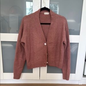Altar’d State Pink Cardigan Sweater V-Neck with 3 flower buttons